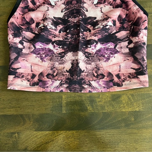 Bar III Shirt Tribal Pink Black White Crystals Midriff Cropped Top Club M Zip Up - Picture 4 of 7
